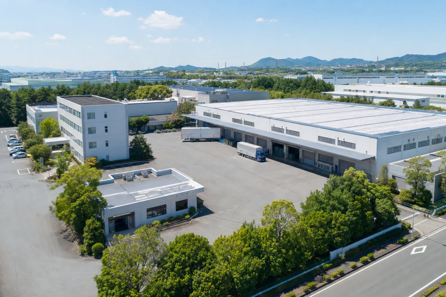 建物が複数ある工場や物流拠点など、カメラが20台を超える現場に向いています（イメージ）