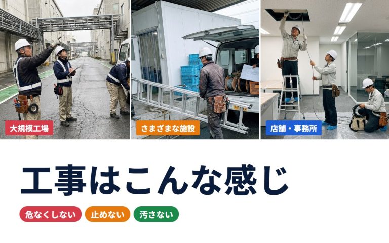 監視カメラの設置工事はこんな感じ｜大規模工場の安全管理から、店舗や事務所を汚さない養生まで